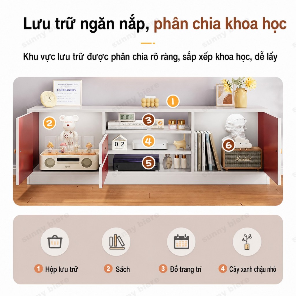Tủ tivi bắc âu 120cm 140cm Nhiều ngăn lưu trữ Gỗ MDF Chống thấm nước và chống ẩm 𝙎𝙐𝙉𝙉𝙔 𝘽𝙄𝙀𝙍𝙀