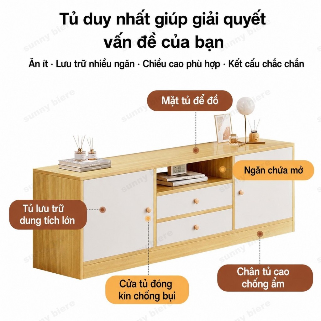 Tủ tivi bắc âu 120cm 140cm Nhiều ngăn lưu trữ Gỗ MDF Chống thấm nước và chống ẩm 𝙎𝙐𝙉𝙉𝙔 𝘽𝙄𝙀𝙍𝙀