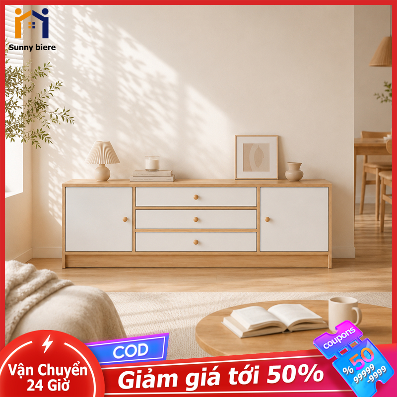 Tủ tivi bắc âu 120cm 140cm Nhiều ngăn lưu trữ Gỗ MDF Chống thấm nước và chống ẩm 𝙎𝙐𝙉𝙉𝙔 𝘽𝙄𝙀𝙍𝙀