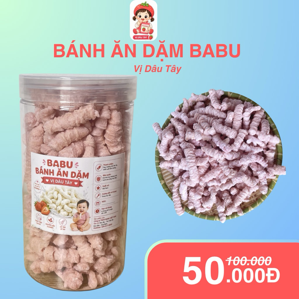 Bánh ăn dặm vị dâu tây sản phẩm từ gạo dành cho bé từ 6 tháng đến 3 tuổi