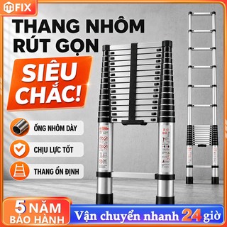 Thang rút đơn 1,9 - 5,9m REAIM Thang Rút Nhôm Inox  tải 300kg an toàn cho gia đình Bảo hành 5 năm