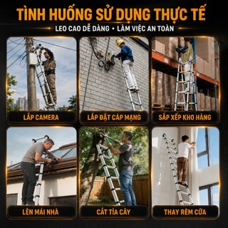 Thang rút đơn 1,9 - 5,9m REAIM Thang Rút Nhôm Inox  tải 300kg an toàn cho gia đình Bảo hành 5 năm