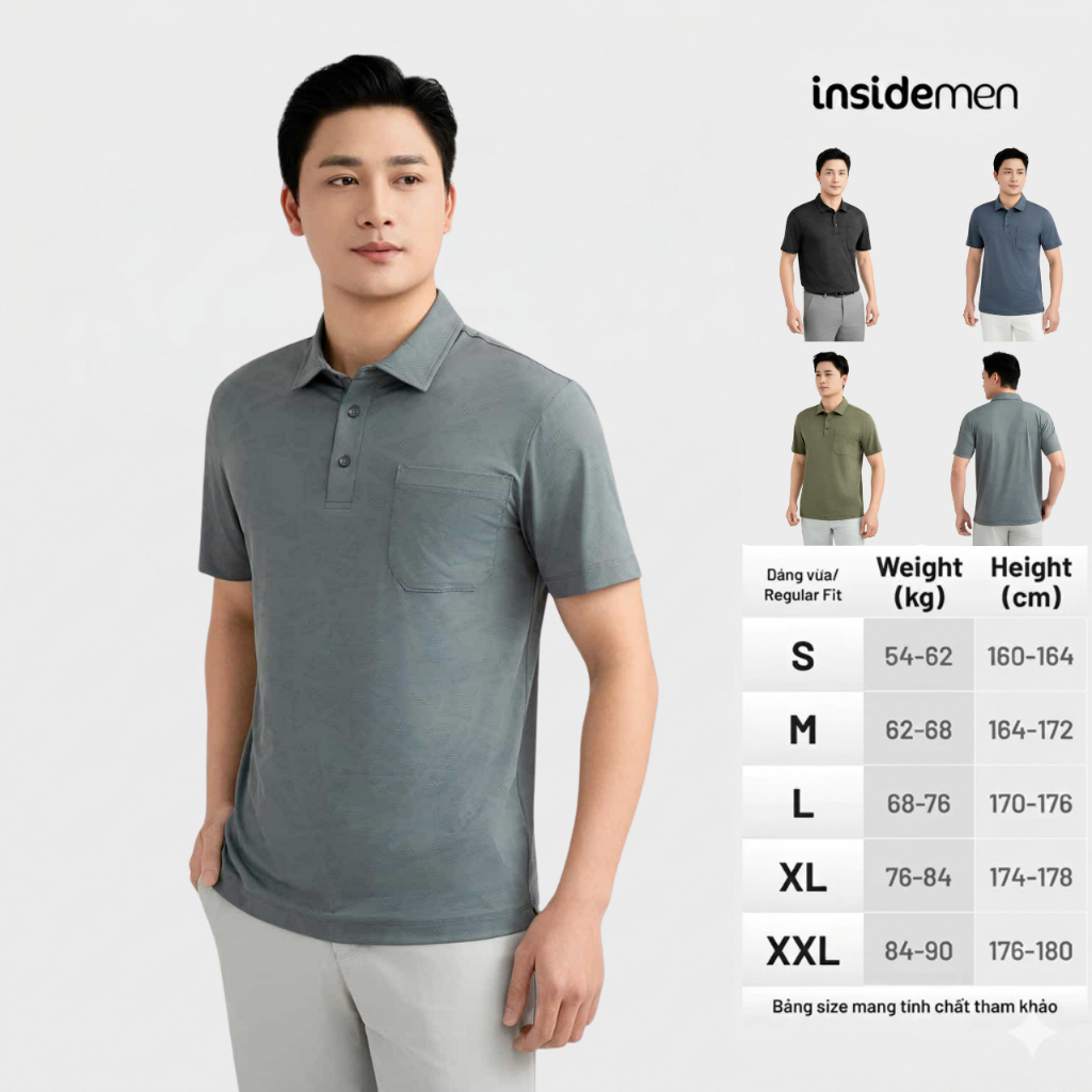 Áo Polo nam Insidemen Regular thoáng nhẹ, co giãn, mềm mịn, ít bai giãn IPS239AS0