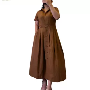 Đầm xoè linen trung niên,độ bền cao,mát,mịn,thấm hút mồ hôi,may viền tỉ mỉ,sản xuất độc quyền tại Kiều Oanh Designer