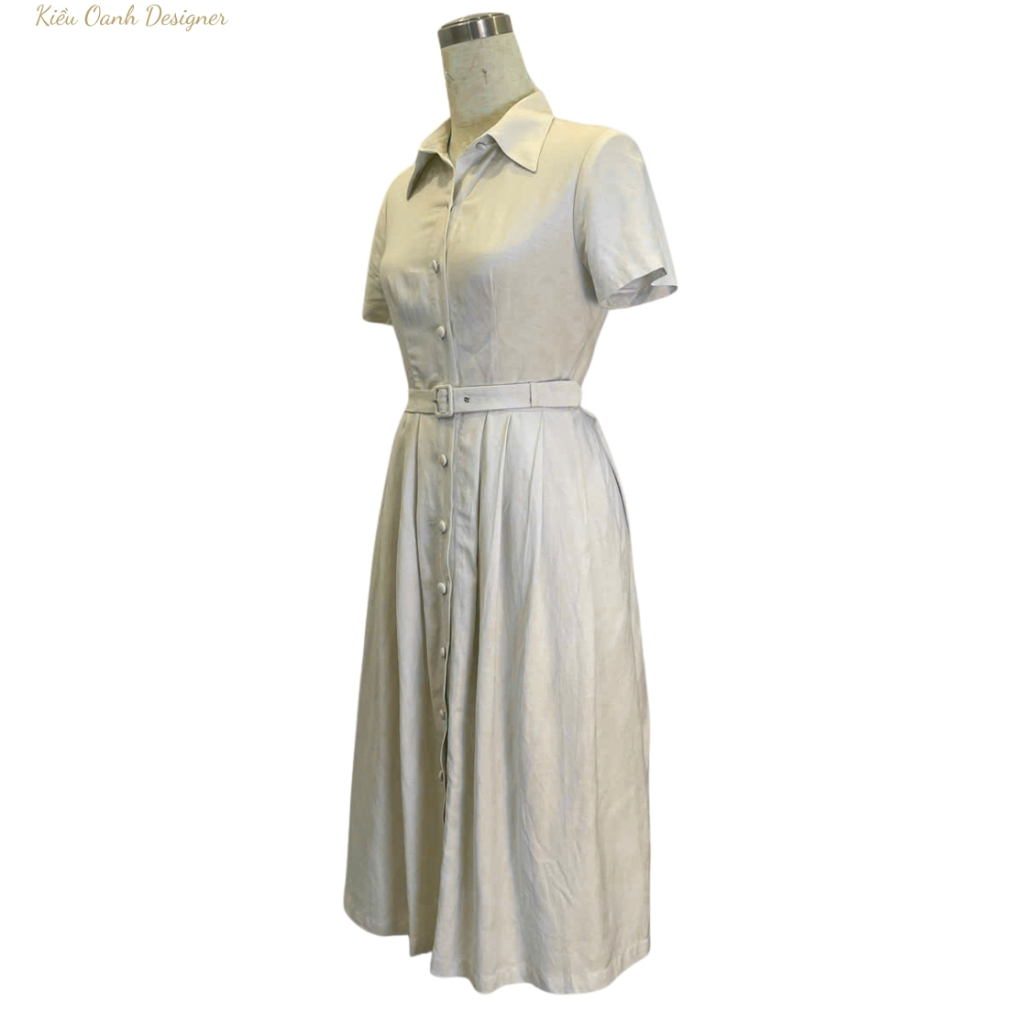 Đầm xoè linen trung niên,độ bền cao,mát,mịn,thấm hút mồ hôi,may viền tỉ mỉ,sản xuất độc quyền tại Kiều Oanh Designer