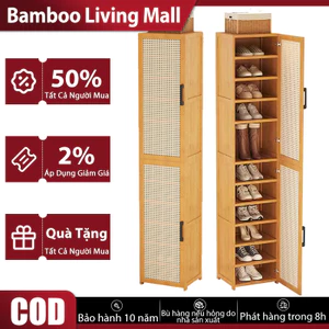 Bamboo Living Mall Tủ giày tre tự nhiên cao cấp cửa đan mây tre phong cách vintage chống ẩm