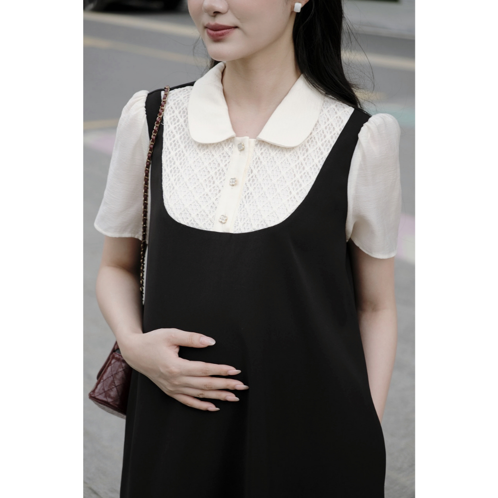 Đầm Bầu SORA DRESS L'amme Đầm Bầu Công Sở Chất Chéo Ý Rủ Đẹp Ít Nhăn, Dáng Suông Che Dáng Tốt