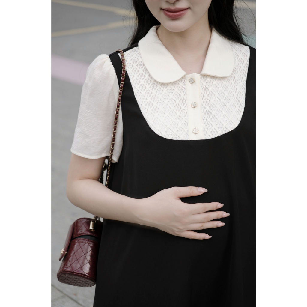 Đầm Bầu SORA DRESS L'amme Đầm Bầu Công Sở Chất Chéo Ý Rủ Đẹp Ít Nhăn, Dáng Suông Che Dáng Tốt