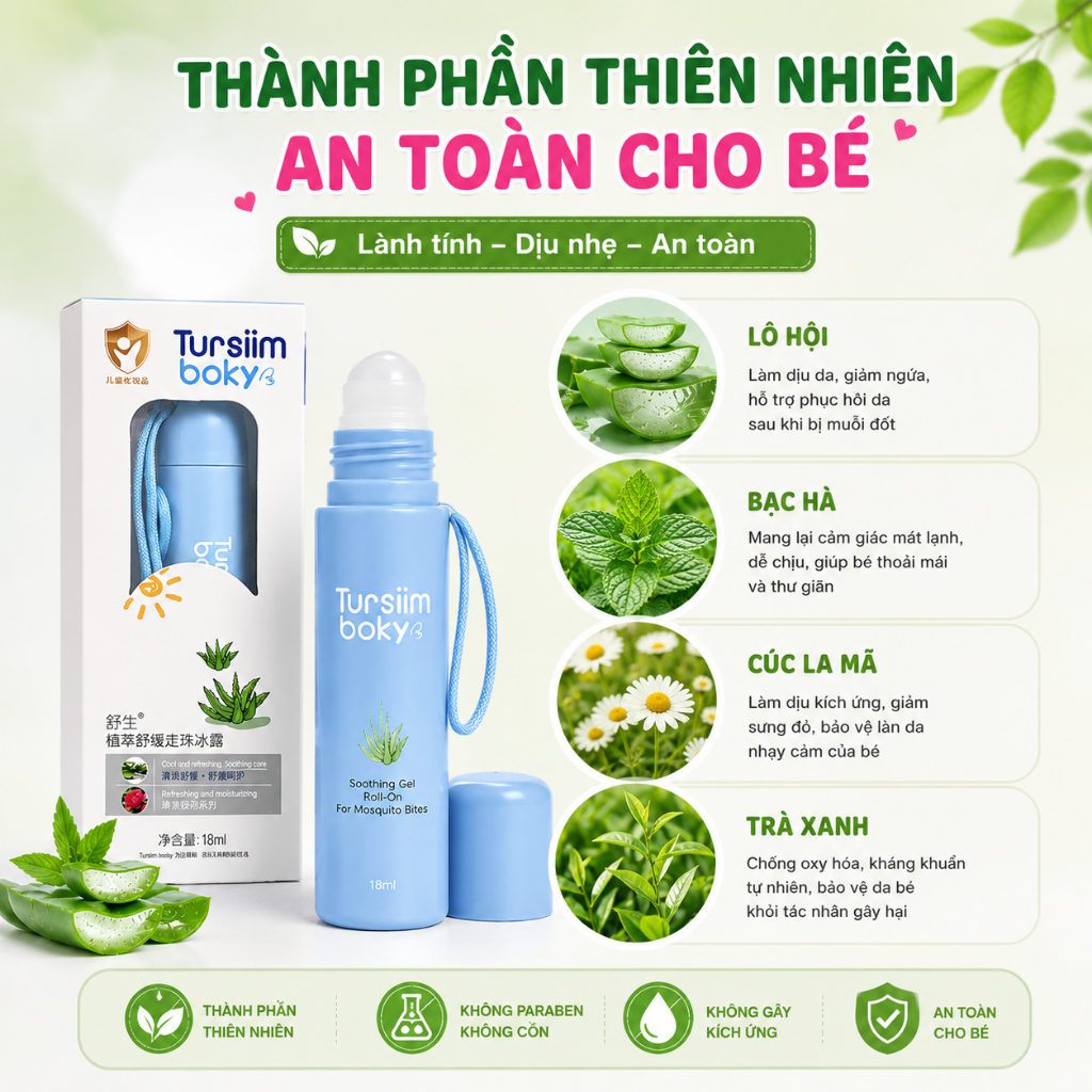 Gel Lăn Muỗi Đốt Cho Bé Làm Dịu Ngứa Nhanh Chiết Xuất Lô Hội Mát Lạnh Tức Thì 18ml