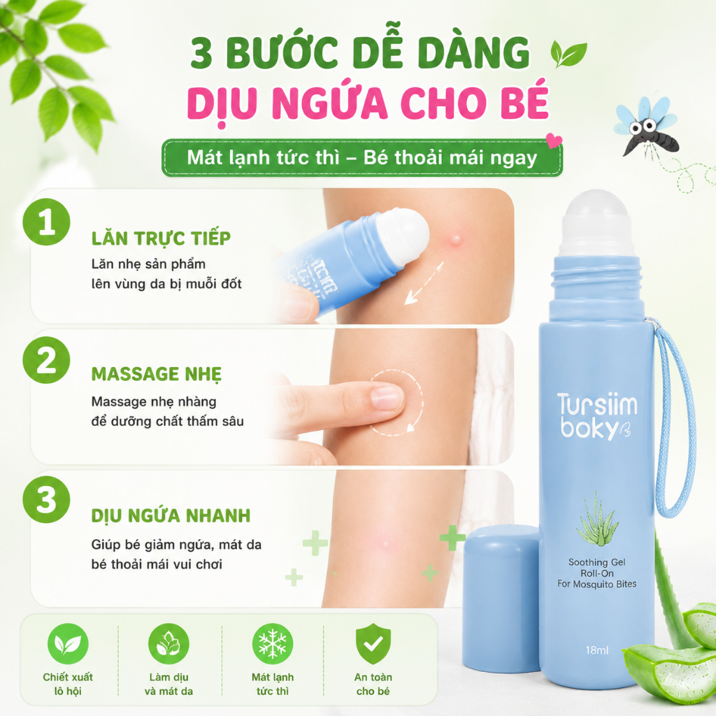 Gel Lăn Muỗi Đốt Cho Bé Làm Dịu Ngứa Nhanh Chiết Xuất Lô Hội Mát Lạnh Tức Thì 18ml