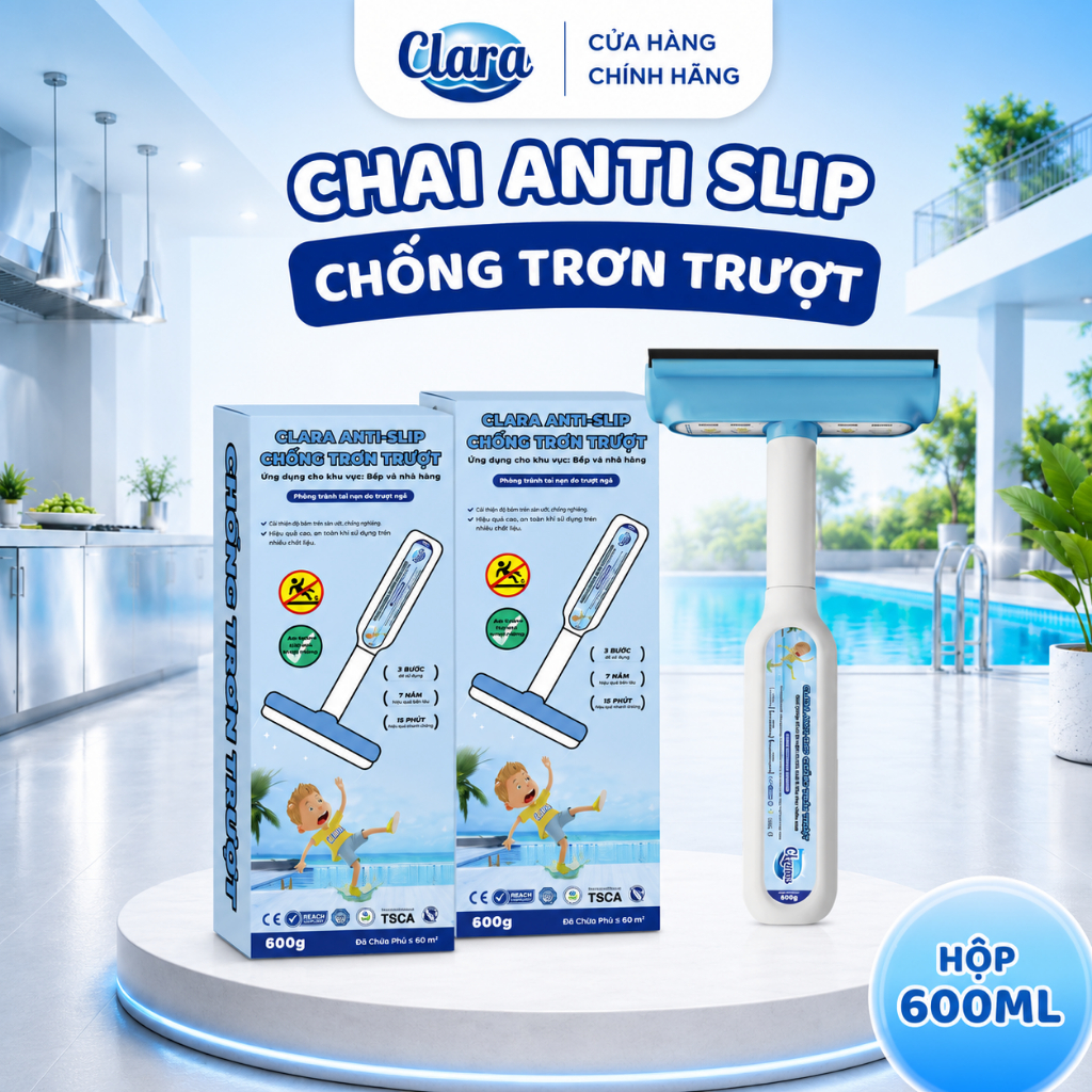 CLARA Anti-Slip Gel 600G ASHB0600 Giải Pháp Chống Trơn Trượt Chuyên Dụng Cho Hồ Bơi & Phòng Tắm Hàng Chính Hãng