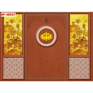 Tranh treo phòng thờ 3D vải lụa kim sa cao cấp TS Decor, tranh dán tường bàn thờ trang nghiêm, tặng keo và dụng cụ dán
