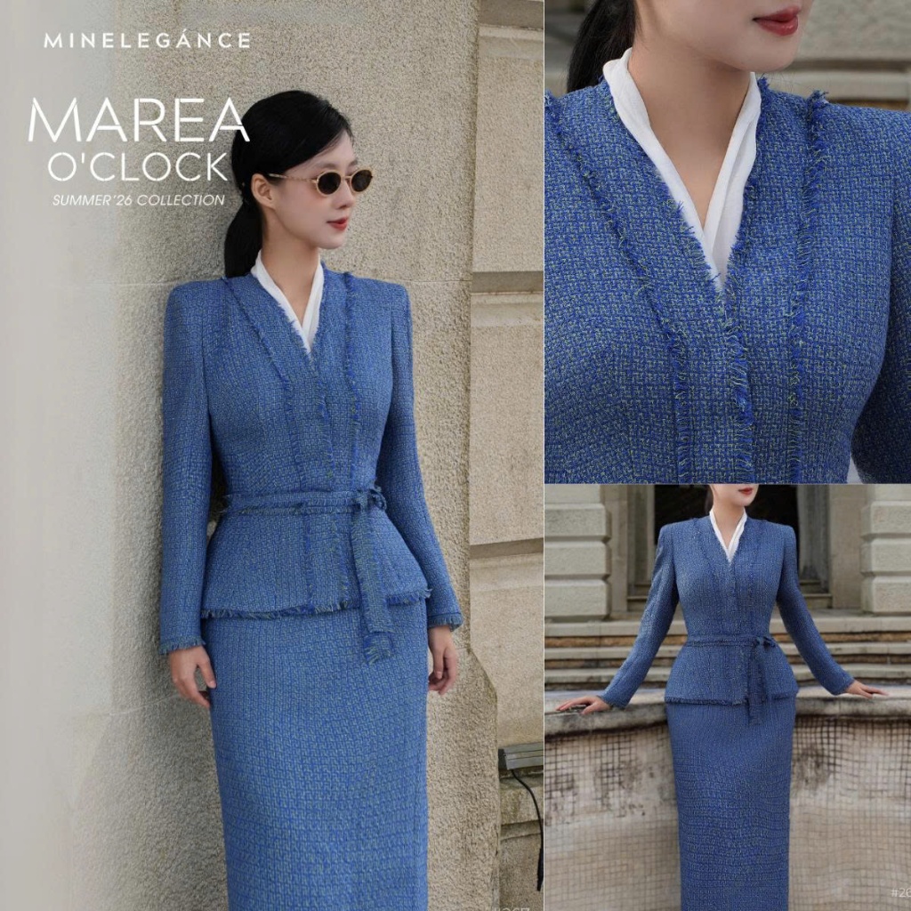 MINELEGÁNCE | SET ÁO VEST DẠ TEXT & CHÂN VÁY BÚT CHÌ THANH LỊCH, SANG TRỌNG - MIN267