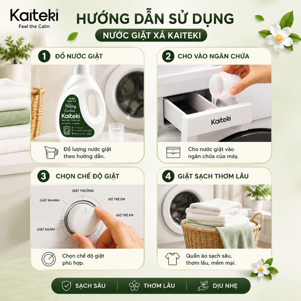 Nước Giặt Xả Kaiteki 1.8KG - Thơm Lâu 72H, Hương Nước Hoa Cao Cấp, Kháng Khuẩn Nano Bạc - Mua 1 Tặng 1