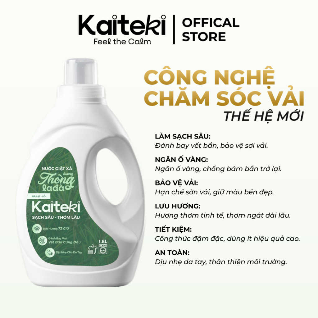 Nước Giặt Xả Kaiteki 1.8KG - Thơm Lâu 72H, Hương Nước Hoa Cao Cấp, Kháng Khuẩn Nano Bạc - Mua 2 Tặng 1