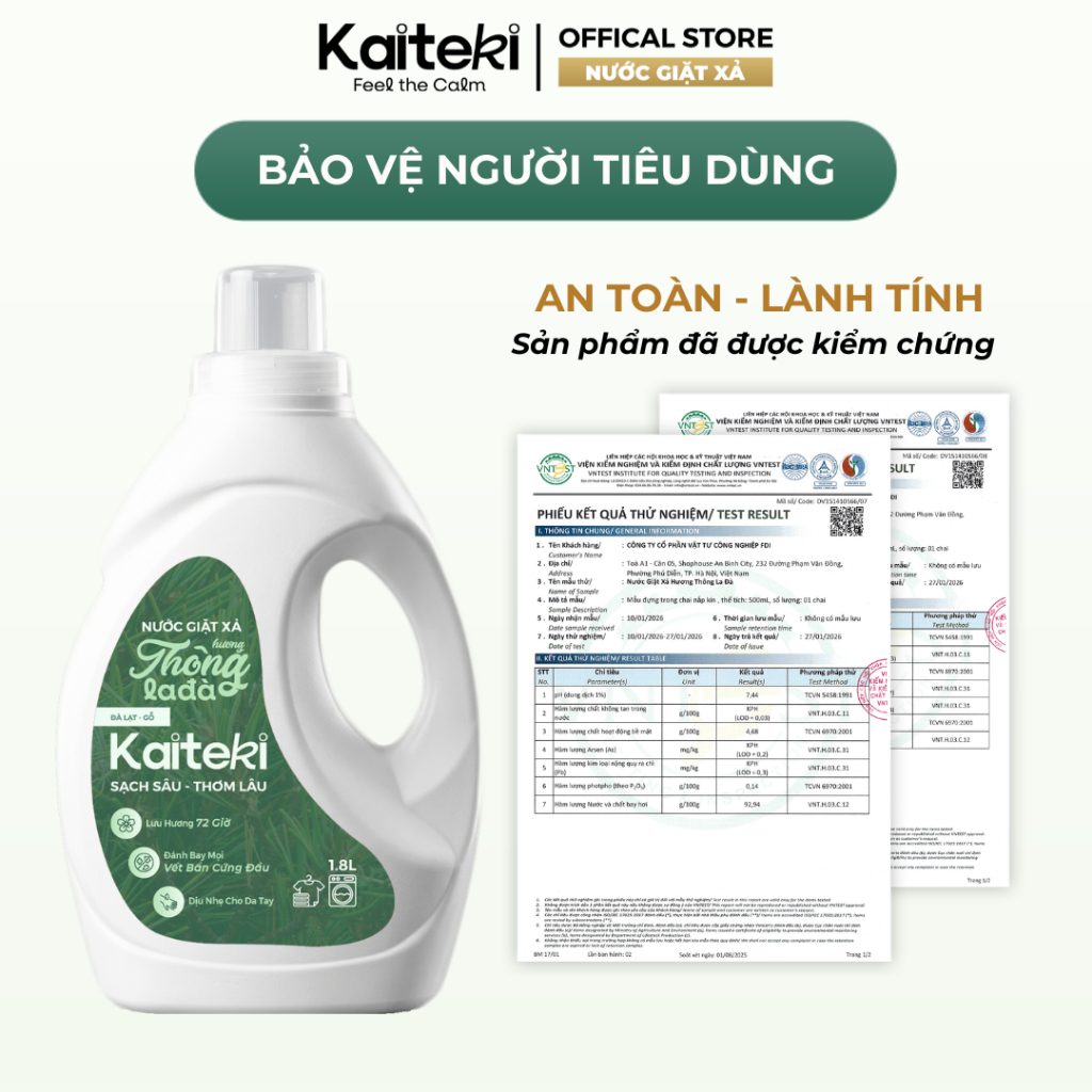 Nước Giặt Xả Kaiteki 1.8KG - Thơm Lâu 72H, Hương Nước Hoa Cao Cấp, Kháng Khuẩn Nano Bạc - Mua 2 Tặng 1