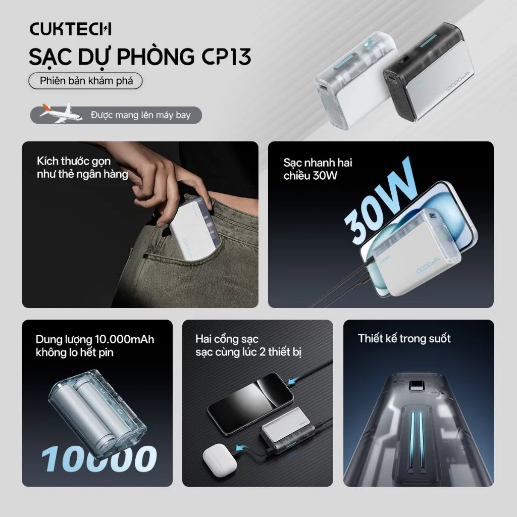 【Được chứng nhận CCC】CUKTECH Pin Dự Phòng Mini 10000mAh Sạc Nhanh 30W – Hỗ Trợ iP 16/15/14