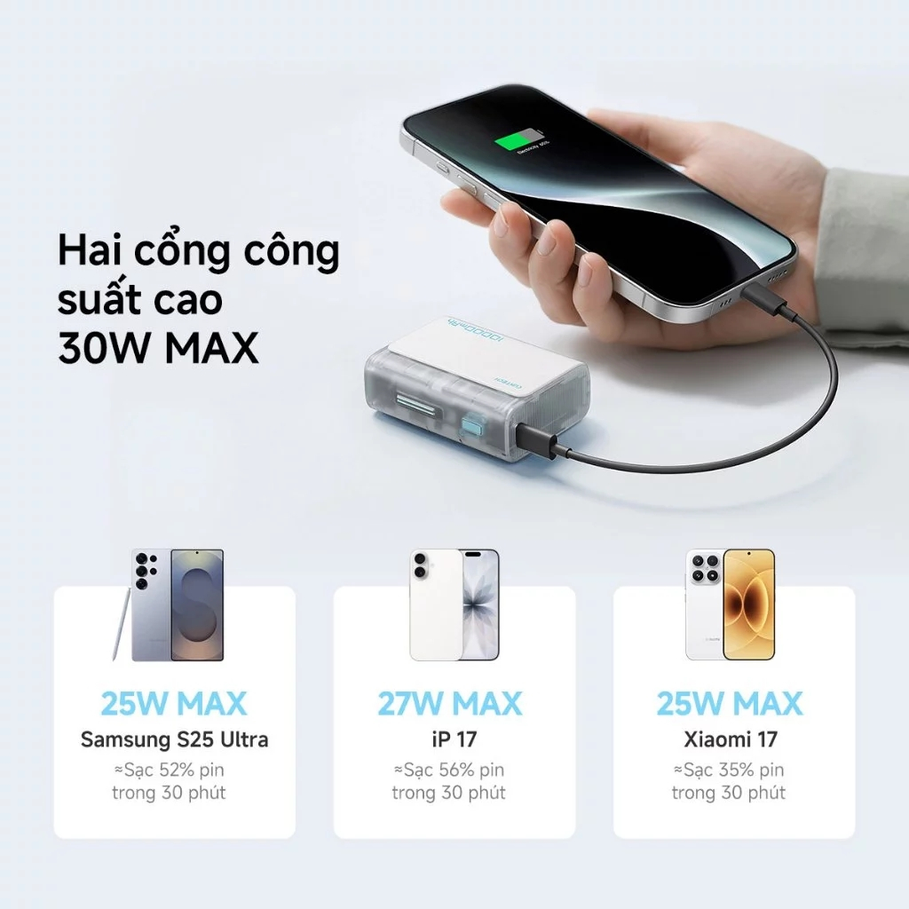【Được chứng nhận CCC】CUKTECH Pin Dự Phòng Mini 10000mAh Sạc Nhanh 30W – Hỗ Trợ iP 16/15/14