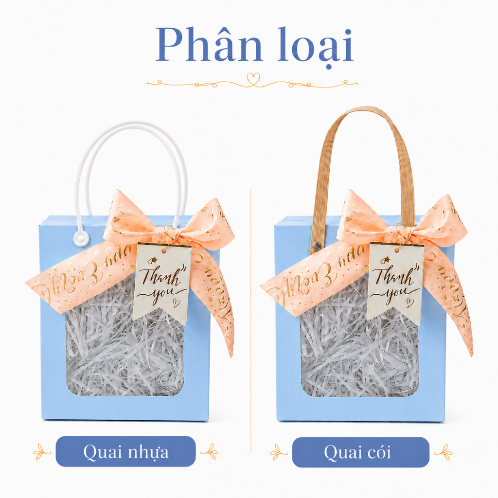 Combo 100 Hộp Quà Tăng Tự Gấp Màu Xanh Biển Sang Trọng Quai Xách Chắc Chắn Nhiều Kích Thước