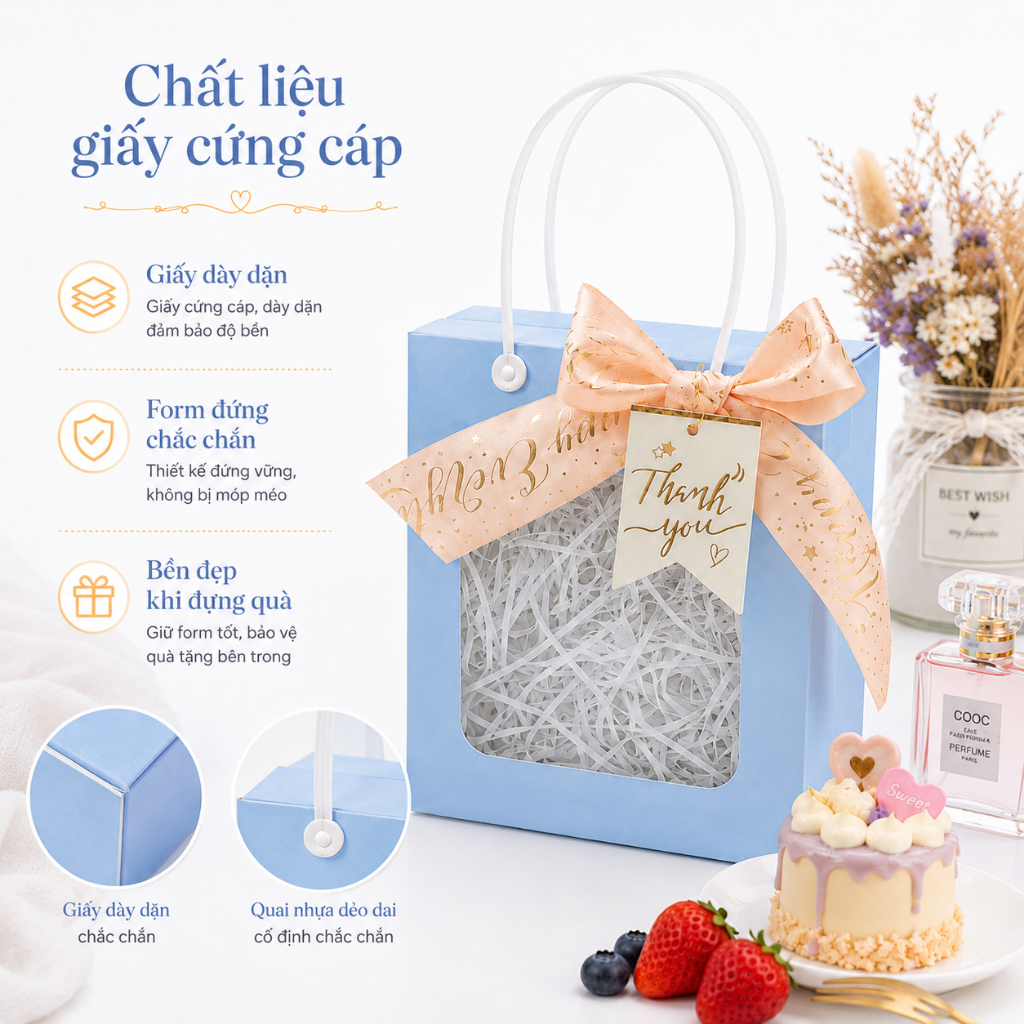 Combo 25 Hộp Quà Giấy Có Quai Xách Màu Xanh Biển Chắc Chắn Nhiều Kích Cỡ
