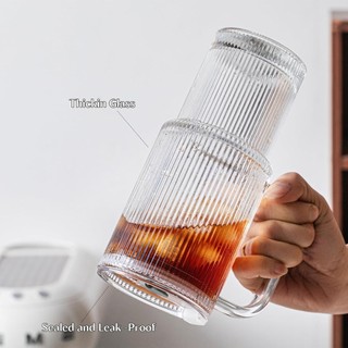 Ly Thuỷ Tinh Vân Sọc Có Quai Cầm Cao Cấp Uống Cafe, Trà Sữa Tặng Kèm Nắp Và Ống Hút Dung Tích 600ml