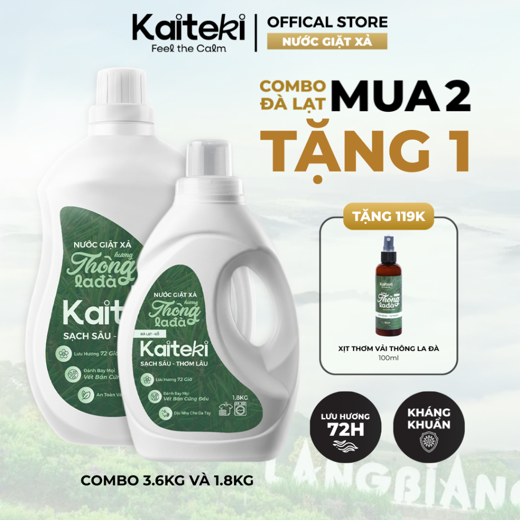 Nước Giặt Xả Kaiteki 1.8KG - Thơm Lâu 72H, Hương Nước Hoa Cao Cấp, Kháng Khuẩn Nano Bạc - Mua 2 Tặng 1