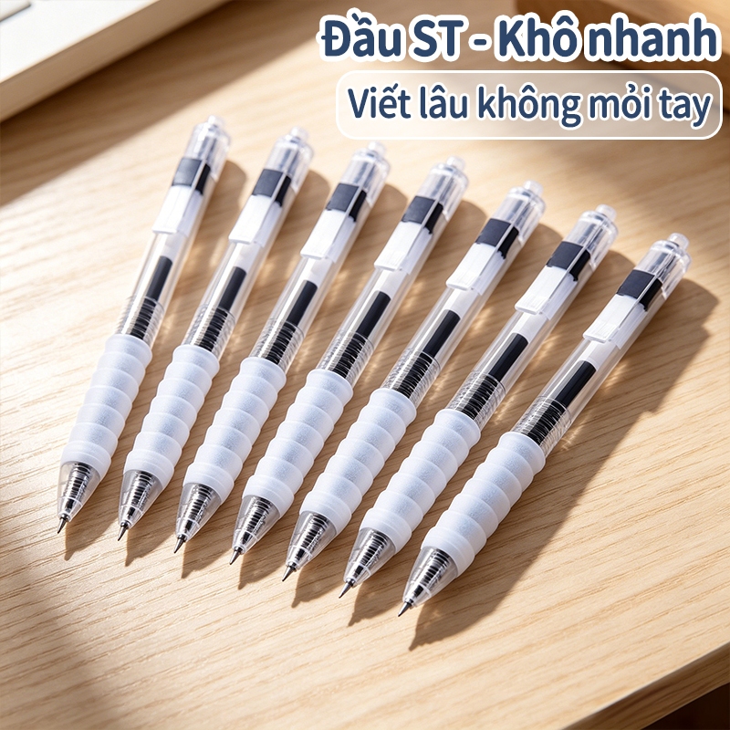 Tiếng Việt：Bộ 10 bút gel đầu 0.5mm khô nhanh viết mịn tay cầm êm ruột thay thế văn phòng học sinh