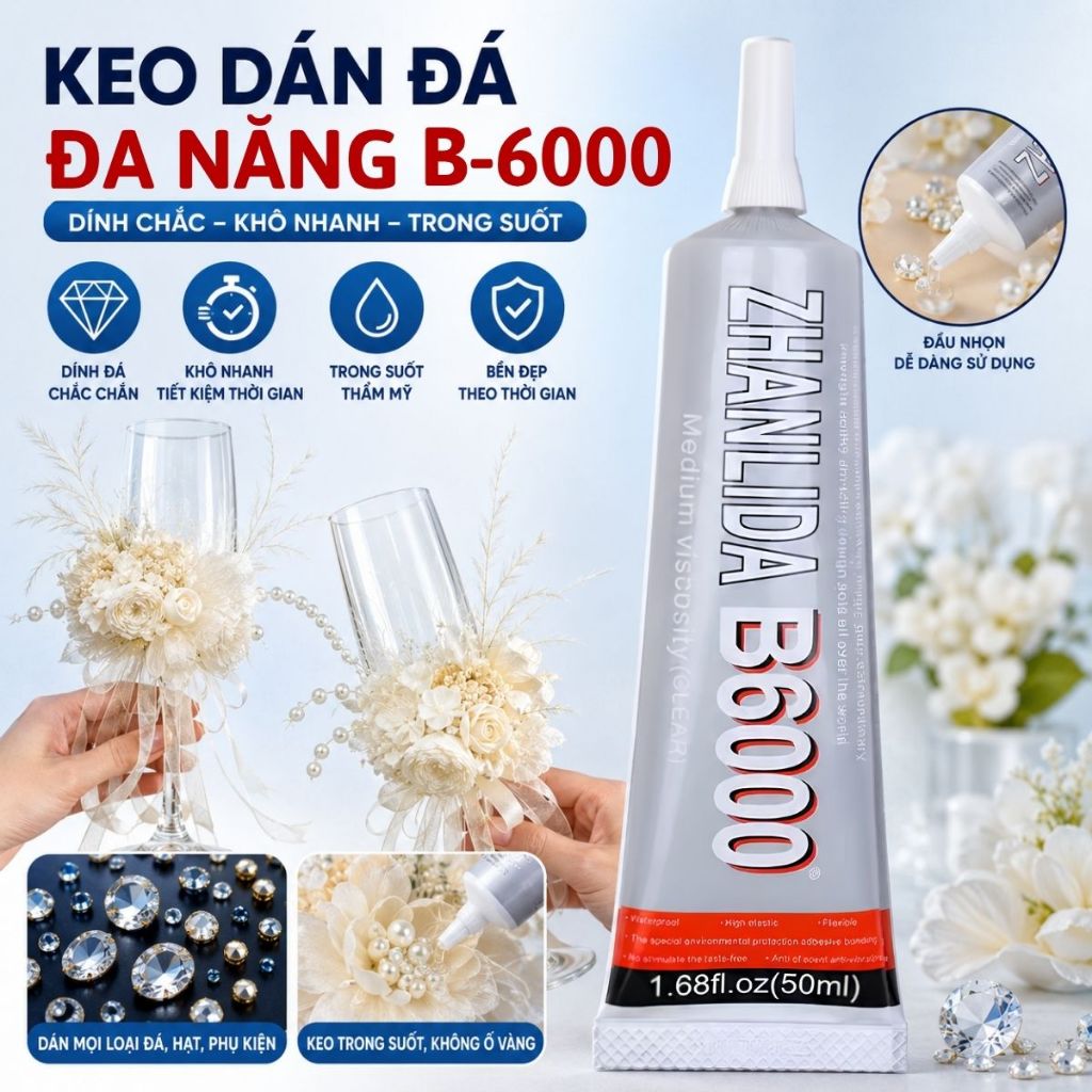 Keo dán đính đá trang trí ly thủy tinh B6000 keo dán đá ly cưới đám cưới đồ handmade 50ml 110ml