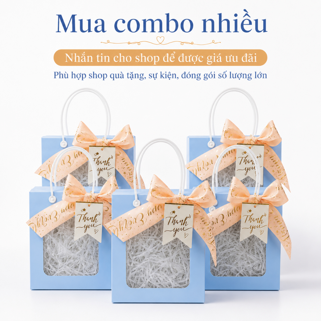 Combo 25 Hộp Quà Giấy Có Quai Xách Màu Xanh Biển Chắc Chắn Nhiều Kích Cỡ