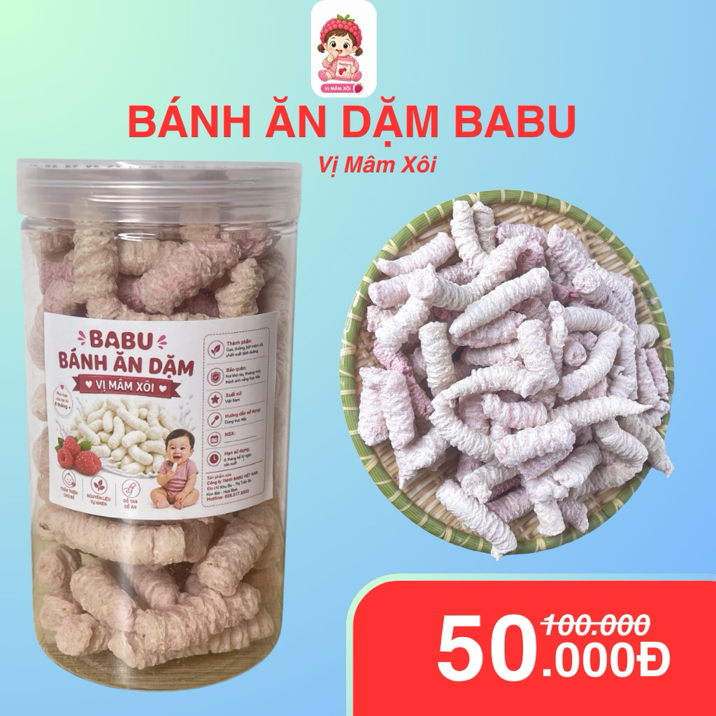 Bánh ăn dặm vị mâm xôi nguyên liệu tự nhiên dành cho bé từ 6 tháng đến 3 tuổi