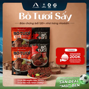 Combo 4 Gói Bò Tươi Sấy Aladdin Vị Mắc Khén 200g - Xuyên Tiêu 200g Càng Ăn Càng Cuốn