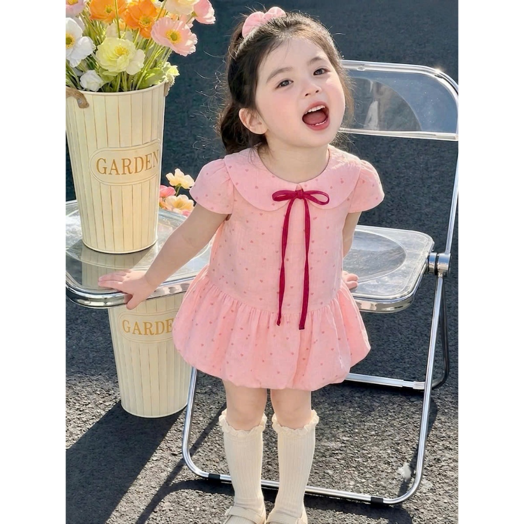 ĐẦM BABYDOLL HỌA TIẾT CHẤM BI CỔ SEN CHO BÉ GÁI , VÁY BÍ PHỐI NƠ NGỌT NGÀO CHUẨN TIỂU THƯ
