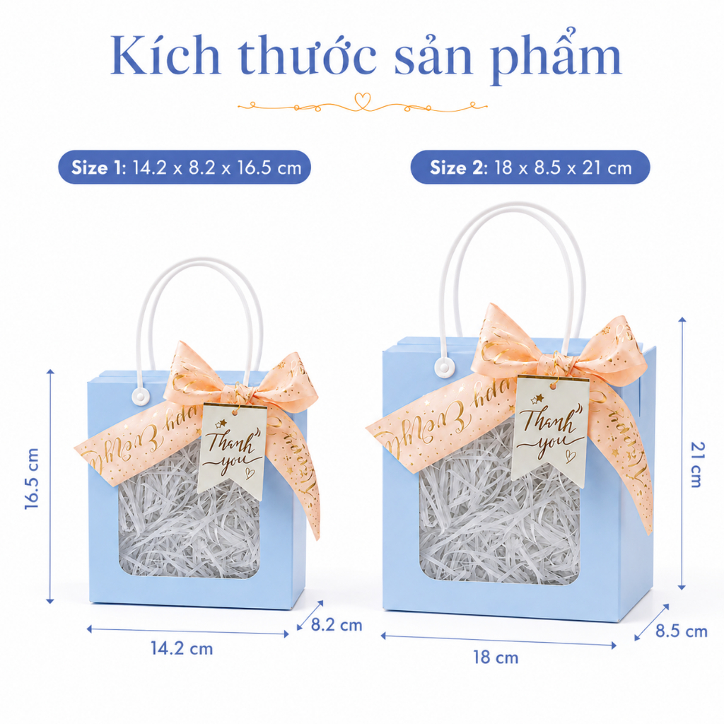 Combo 100 Hộp Quà Tăng Tự Gấp Màu Xanh Biển Sang Trọng Quai Xách Chắc Chắn Nhiều Kích Thước