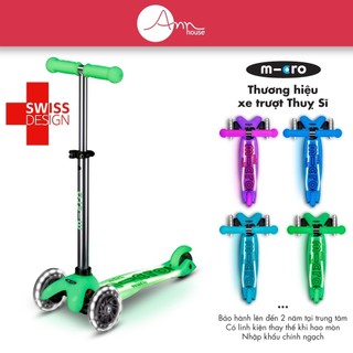 [Thuỵ Sĩ] Xe scooter Micro Mini Glow LED Plus - Bánh đèn và bàn để chân phát sáng - Bảo hành 2 năm