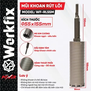 Mũi khoan rút lõi WORKFIX WF-RL55M, Có đầu định tâm, Kích thước o55x155mm