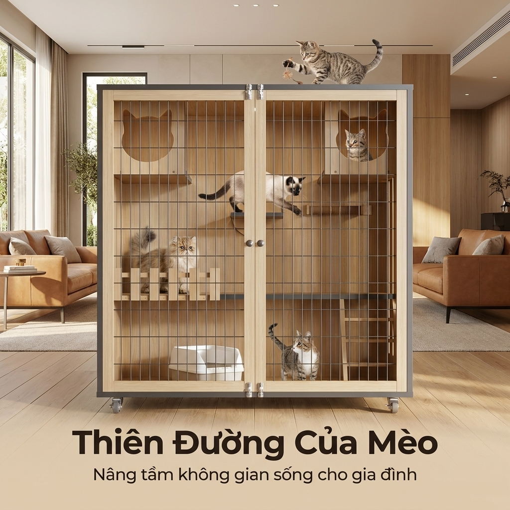 Villa Mèo Lưới Thép 3 Tầng Sang Trọng - Không Gian Vui Chơi Đa Năng, Dễ Vệ Sinh Cho Nhiều Mèo