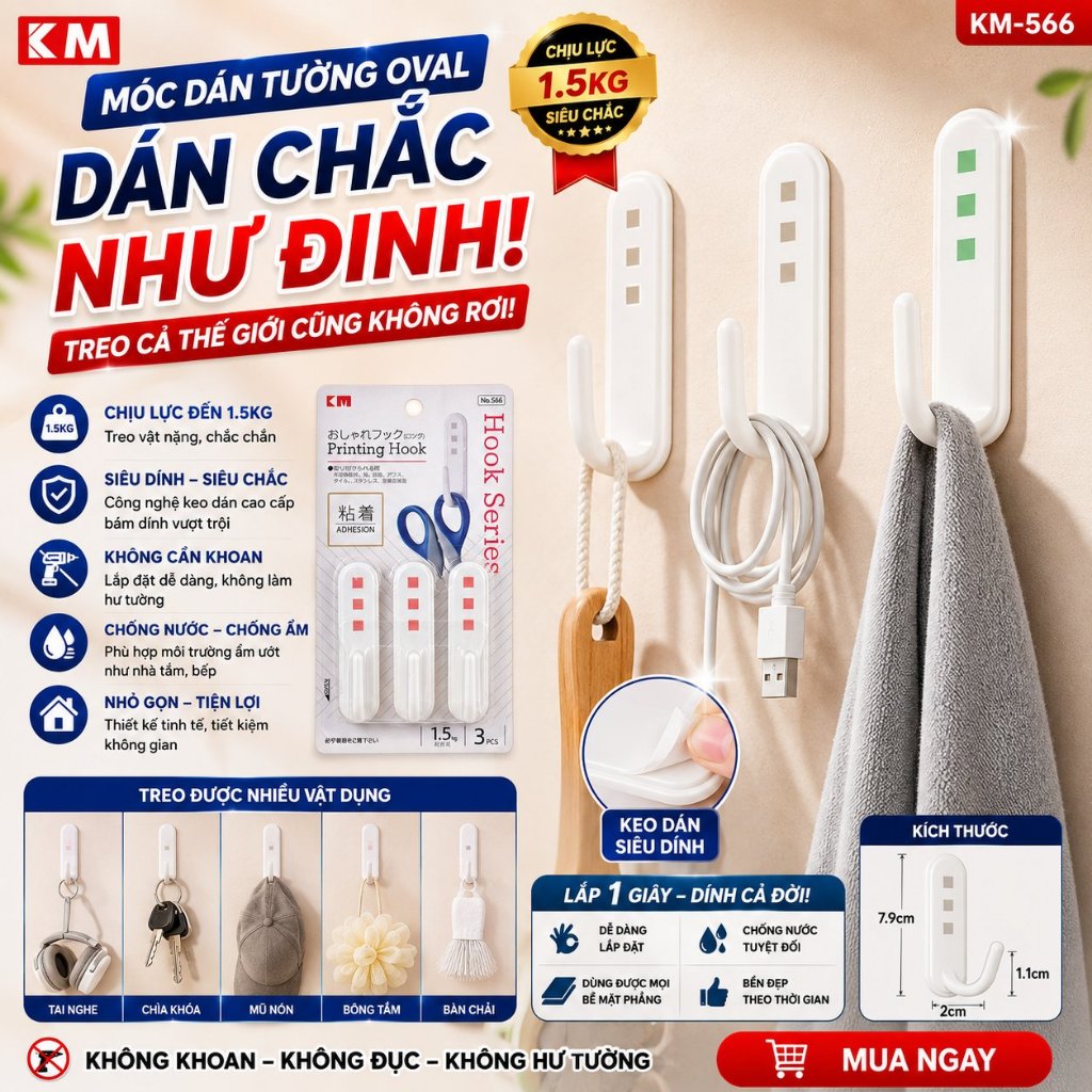 MÓC DÁN TƯỜNG CHỊU LỰC OVAL – DÁN CHẮC NHƯ ĐINH, TREO CẢ THẾ GIỚI CŨNG KHÔNG RƠI! 566