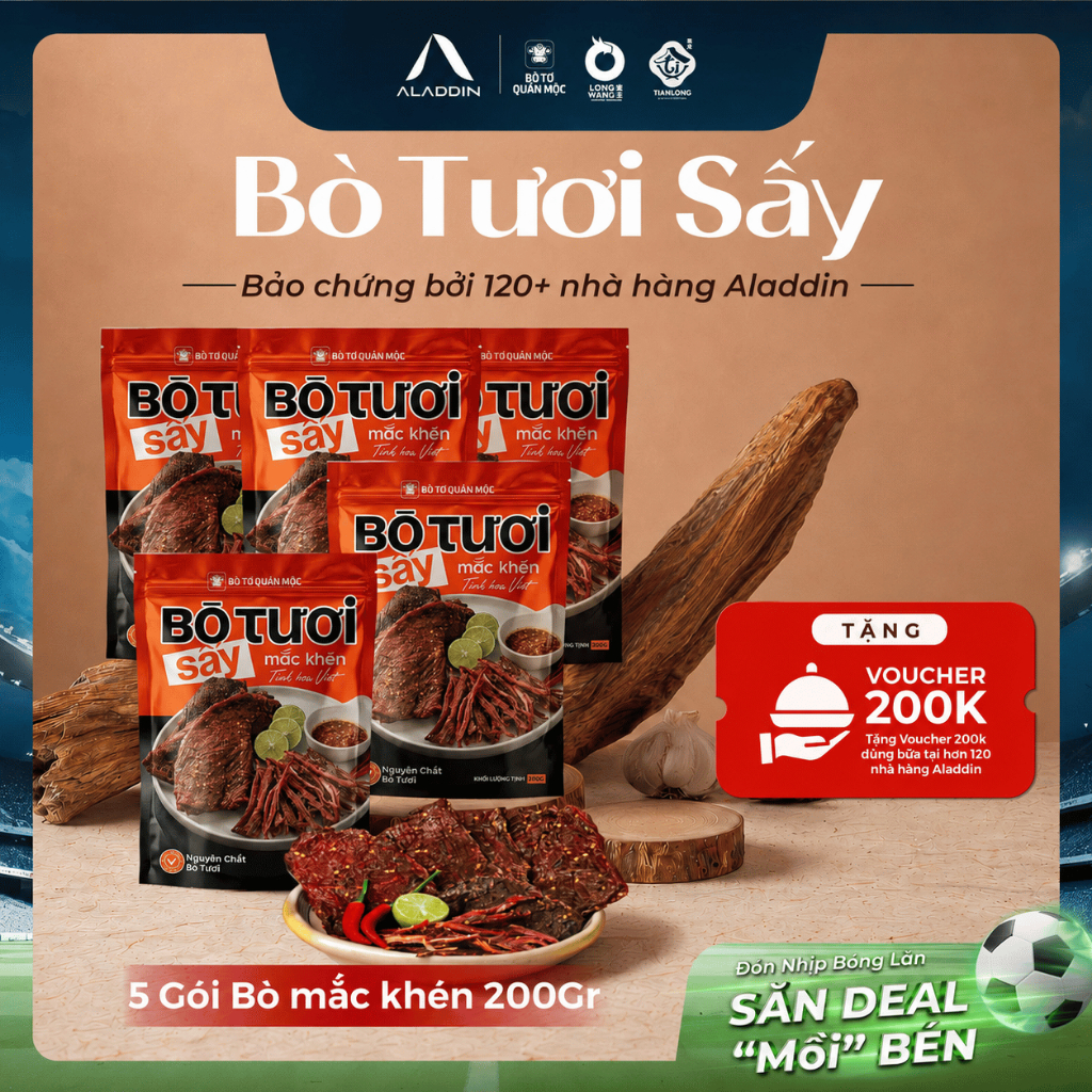 Combo 5 Gói Bò Tươi Sấy Mắc Khén Aladdin 200g - Đậm Vị Tây Bắc Cay Thơm