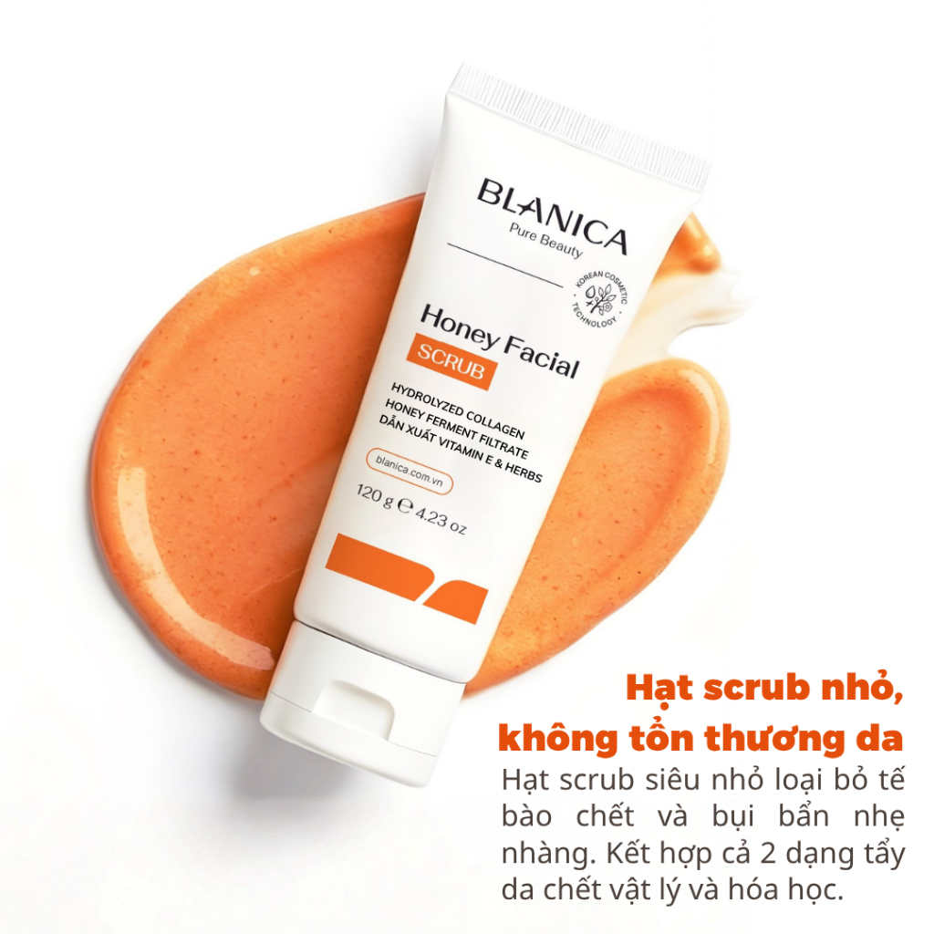 Tẩy tế bào chết da mặt BLANICA chiết xuất mật ong lên men hỗ trợ làn da mịn màng trắng sáng 120g