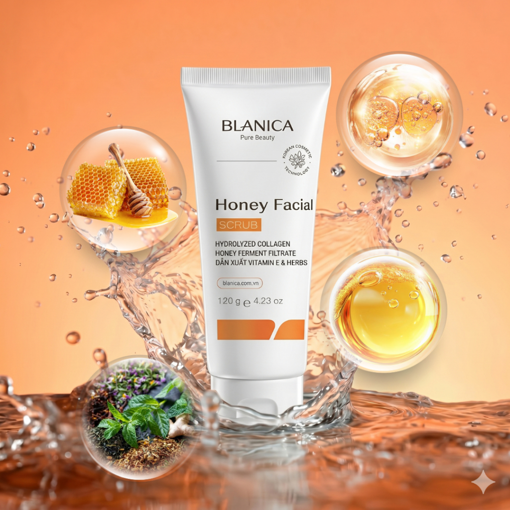 Tẩy tế bào chết da mặt BLANICA chiết xuất mật ong lên men hỗ trợ làn da mịn màng trắng sáng 120g