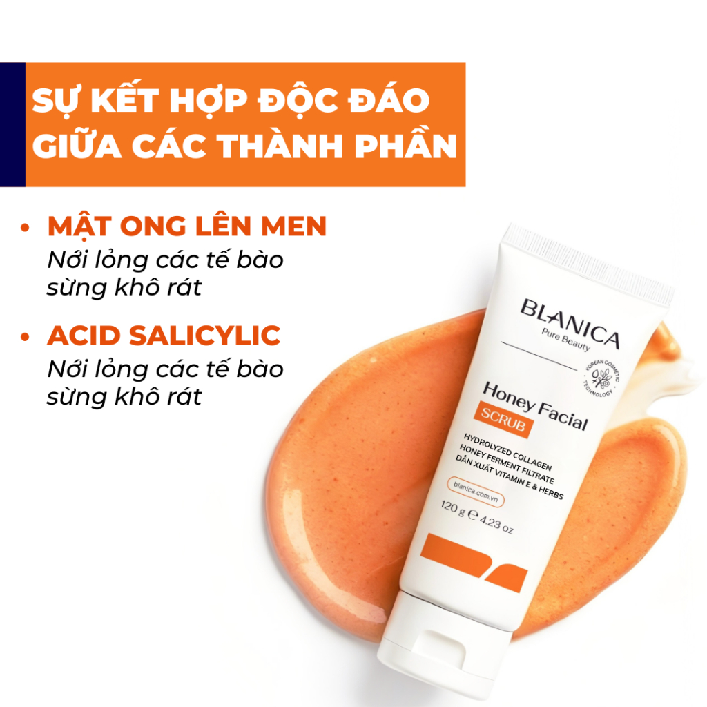 Tẩy tế bào chết da mặt BLANICA chiết xuất mật ong lên men hỗ trợ làn da mịn màng trắng sáng 120g