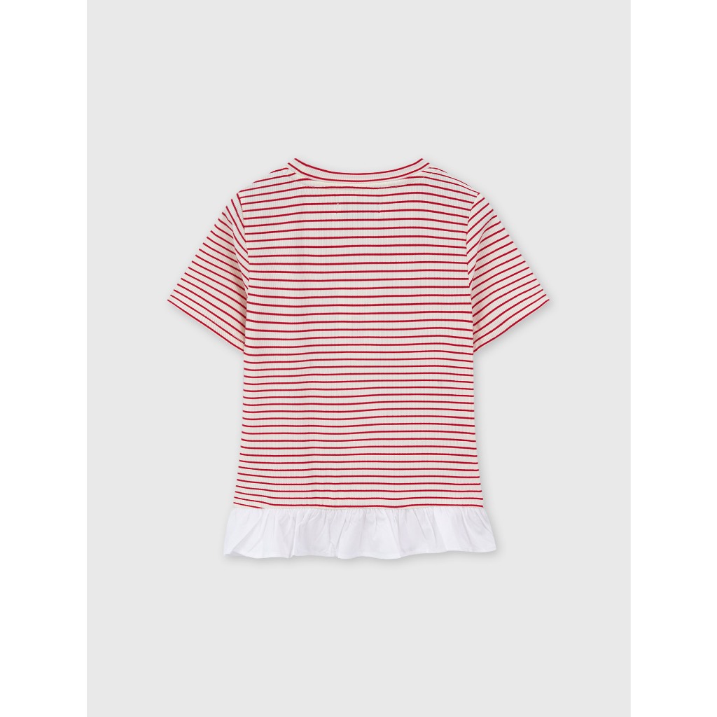 Áo phông bé gái CANIFA áo thun cộc tay chất cotton mềm mịn phối viền bèo 1TS26S015