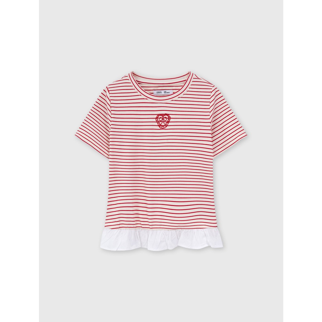 Áo phông bé gái CANIFA áo thun cộc tay chất cotton mềm mịn phối viền bèo 1TS26S015