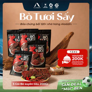 Combo 5 Gói Bò Tươi Sấy Xuyên Tiêu Aladdin 200g - Sợi Bò Dai Mềm, Vị Cay Tê Tứ Xuyên