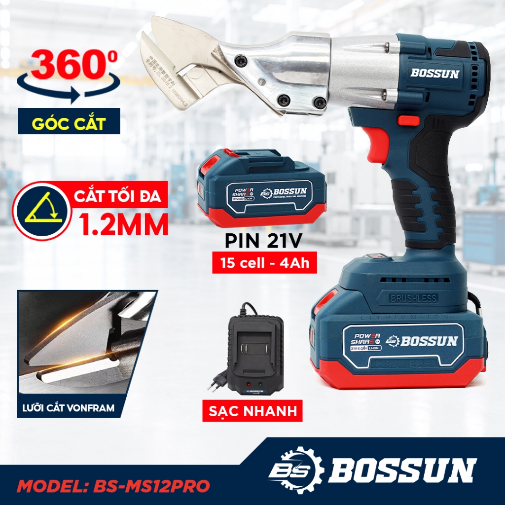 [MỚI] Kéo Cắt Tôn Bossun BS-MS12PRO Kéo Cắt Công Trình, Chuyên Cắt Tôn Sử Dụng Pin