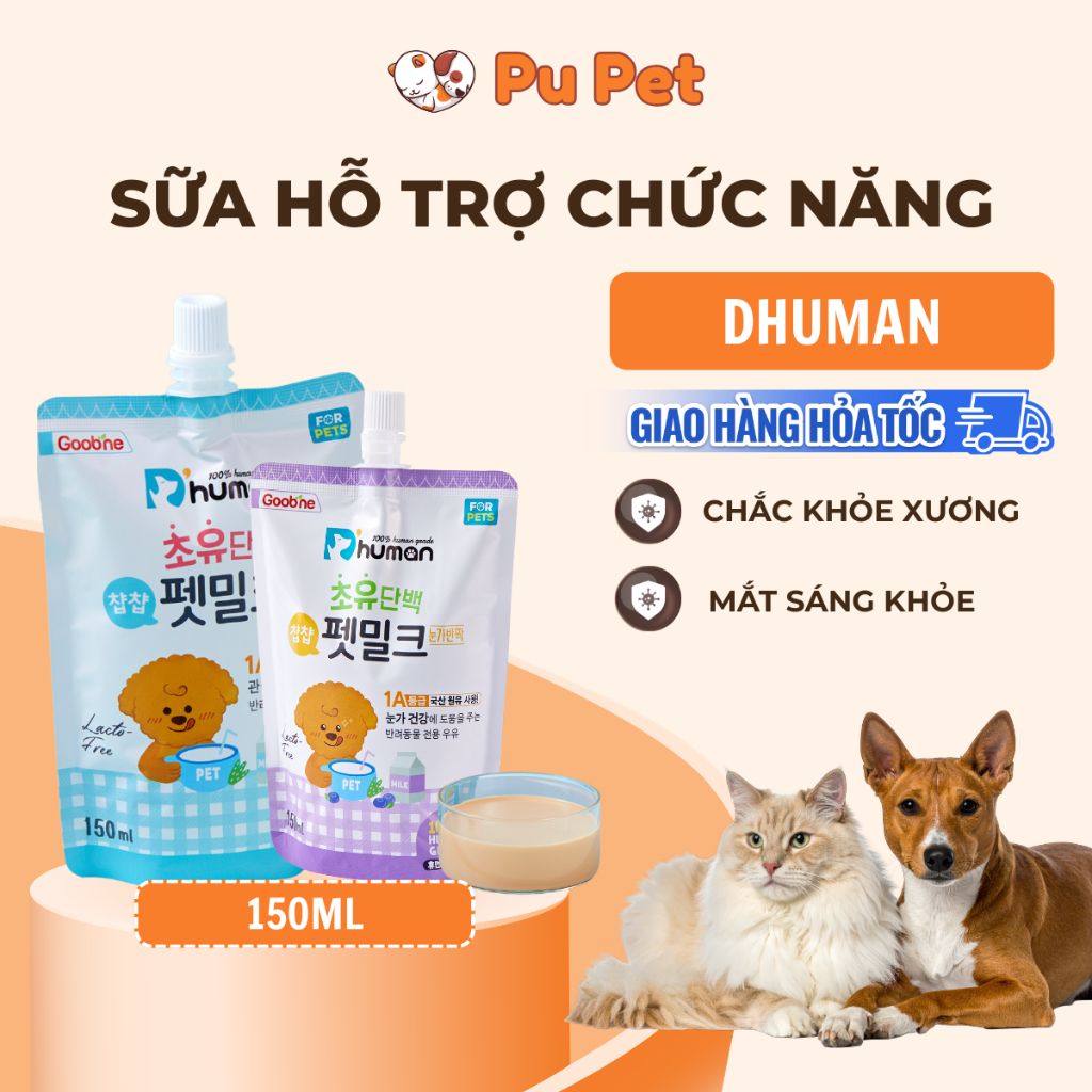 Sữa hỗ trợ chức năng DHUMAN gói 150ML dễ tiêu hóa, chắc khỏe xương, hỗ trợ thị lực - PUPET
