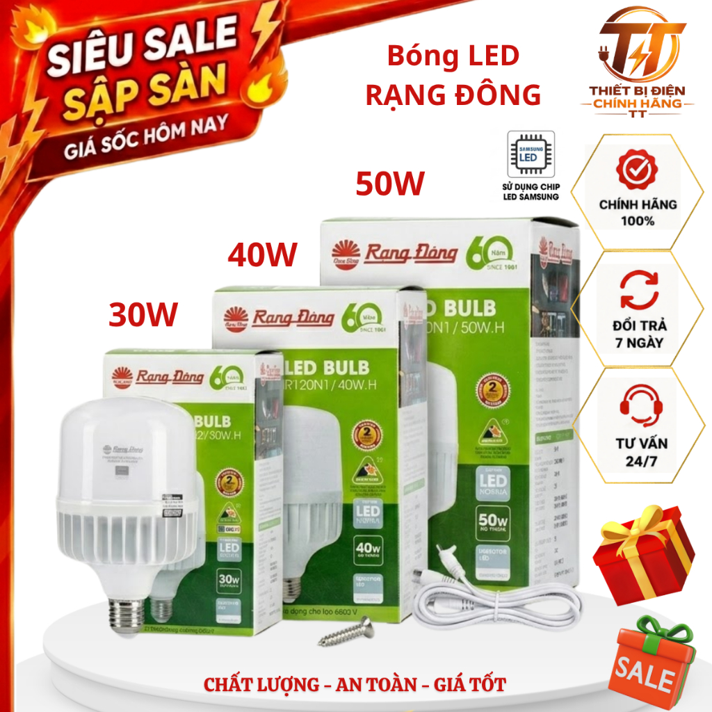 Bóng đèn led, đèn led trụ Rạng Đông 30w 40w 50w đui e27 ánh sáng trắng tiết kiệm điện