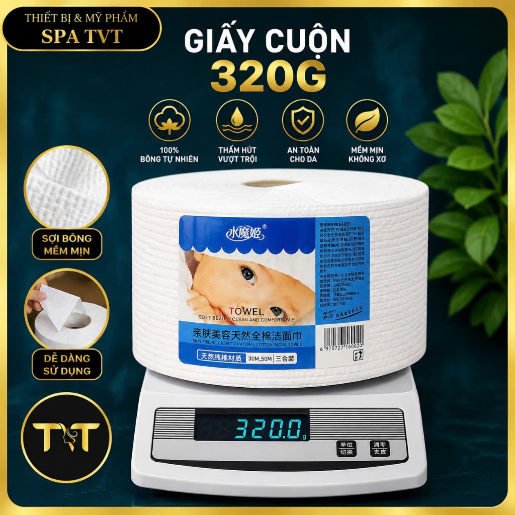 Giấy Cuộn Spa 220g & 320g, Khăn Lau Mặt Vải Không Dệt Dùng Một Lần, Hỗ Trợ Làm Sạch Da