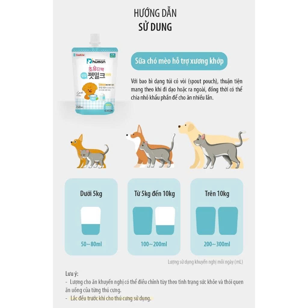 Sữa hỗ trợ chức năng DHUMAN gói 150ML dễ tiêu hóa, chắc khỏe xương, hỗ trợ thị lực - PUPET