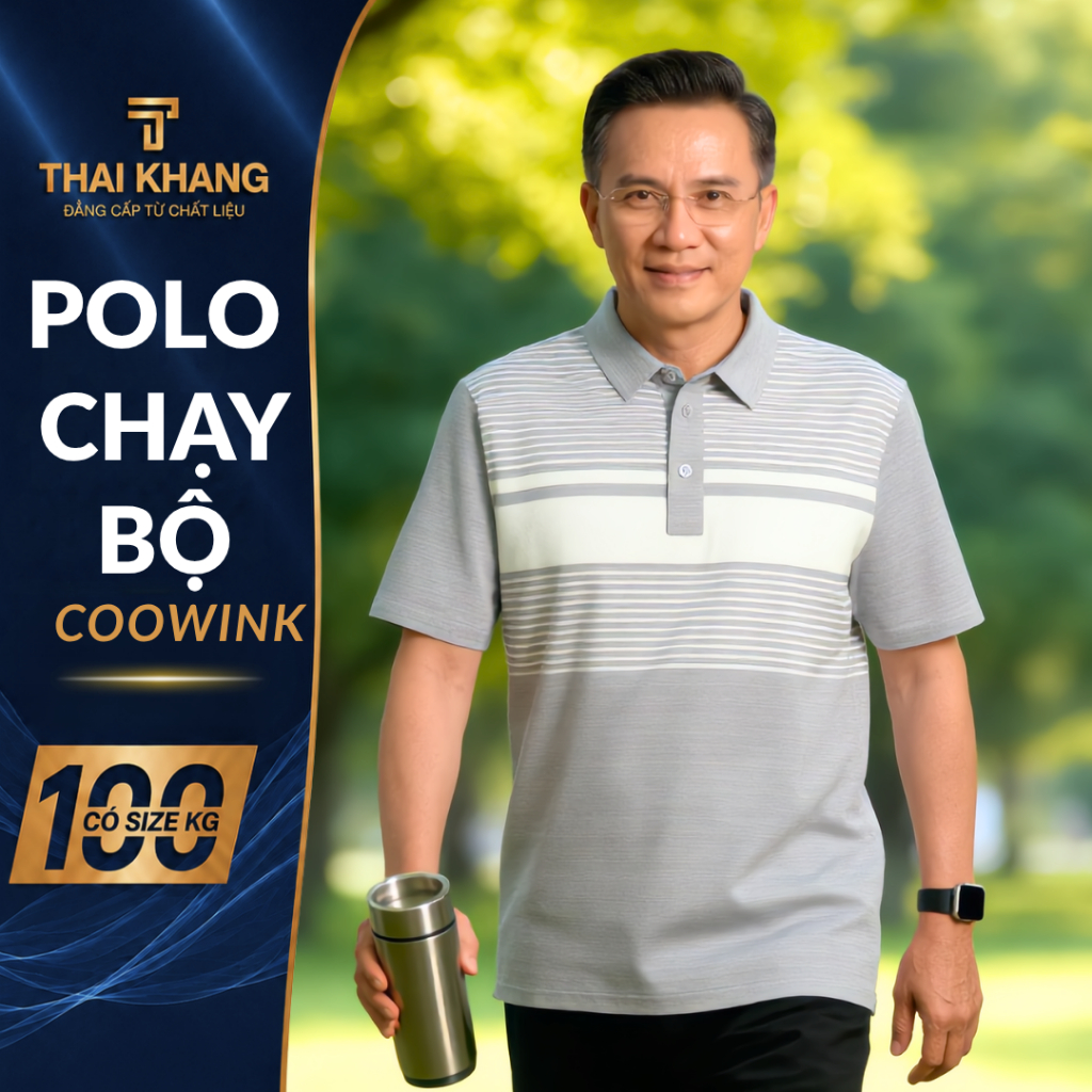 Áo thun polo nam trung niên ngắn tay THÁI KHANG vải COOLWINK co dãn 4 chiều ATK36